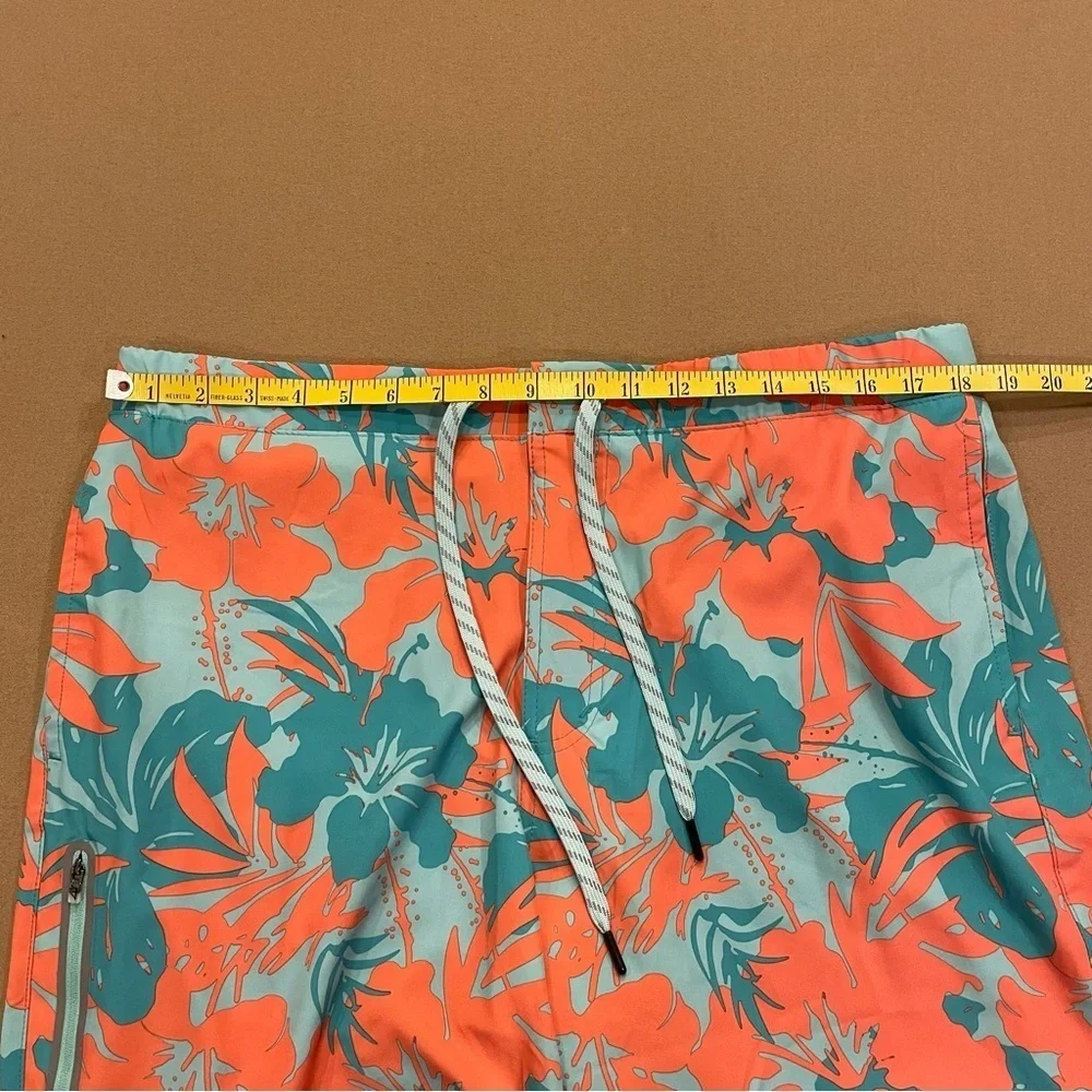 ZeroXposur Men’s Lined Swim Trunks Orange and Blue Tropical Print Large New!